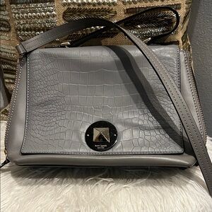 Kate Spade Croc-Embossed Leather Shoulder Bag in Gray